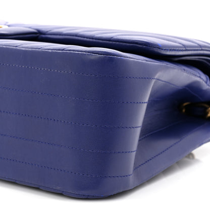 Chanel Lambskin Chevron Quilted Jumbo Double Flap Navy Blue 10 of 11