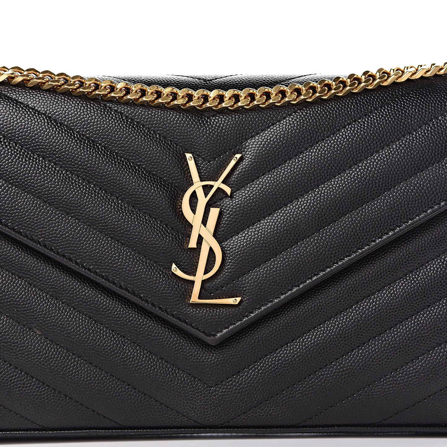 Grain De Poudre Matelasse Chevron Monogram Chain Wallet Black