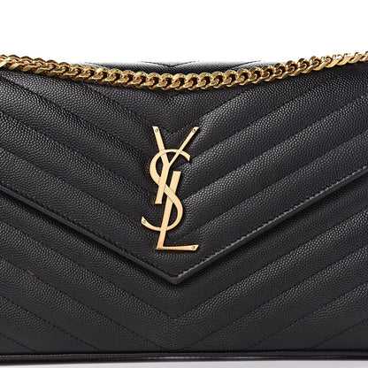 Saint Laurent Grain De Poudre Matelasse Chevron Monogram Chain Wallet Black 9 of 13