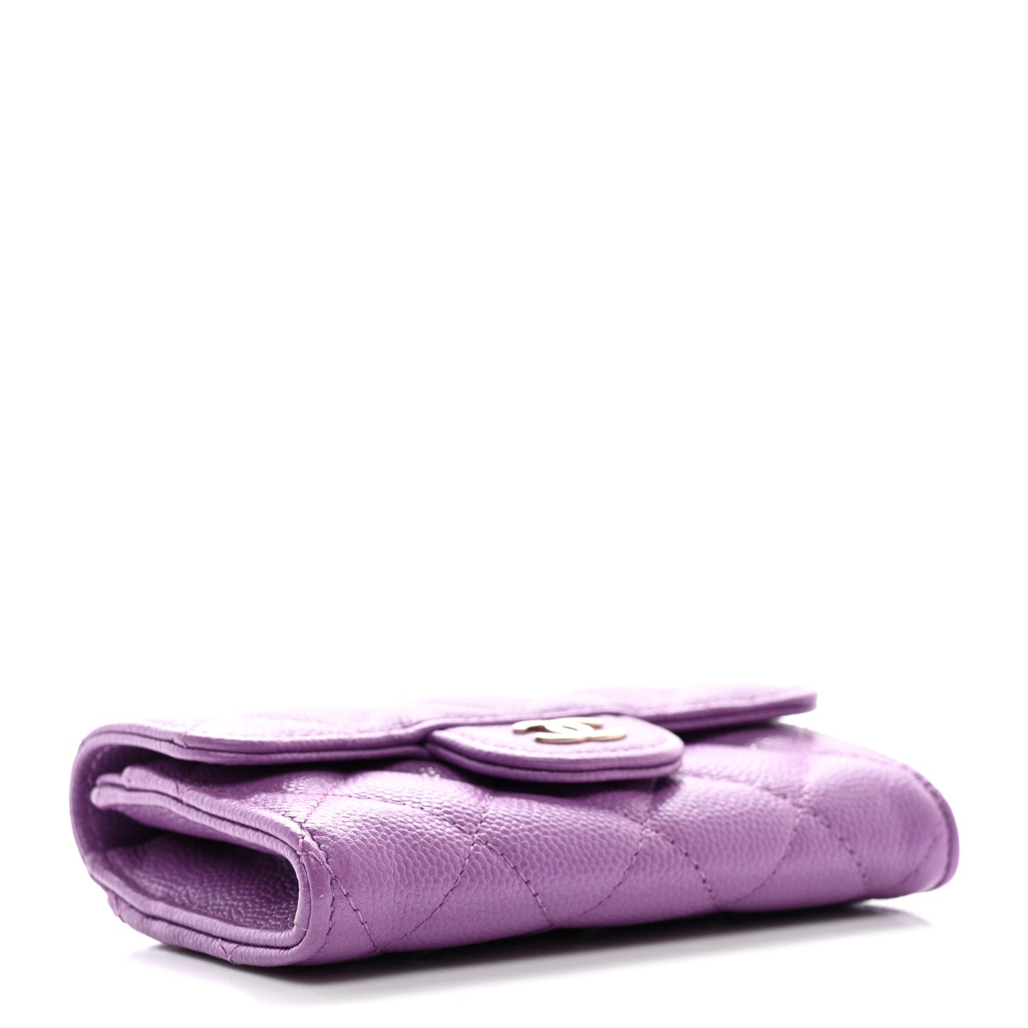 Caviar Quilted Flap Card Holder Wallet Purple