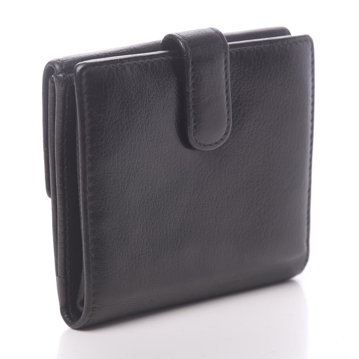 Glazed Goatskin Camellia Embossed French Flap Wallet Black