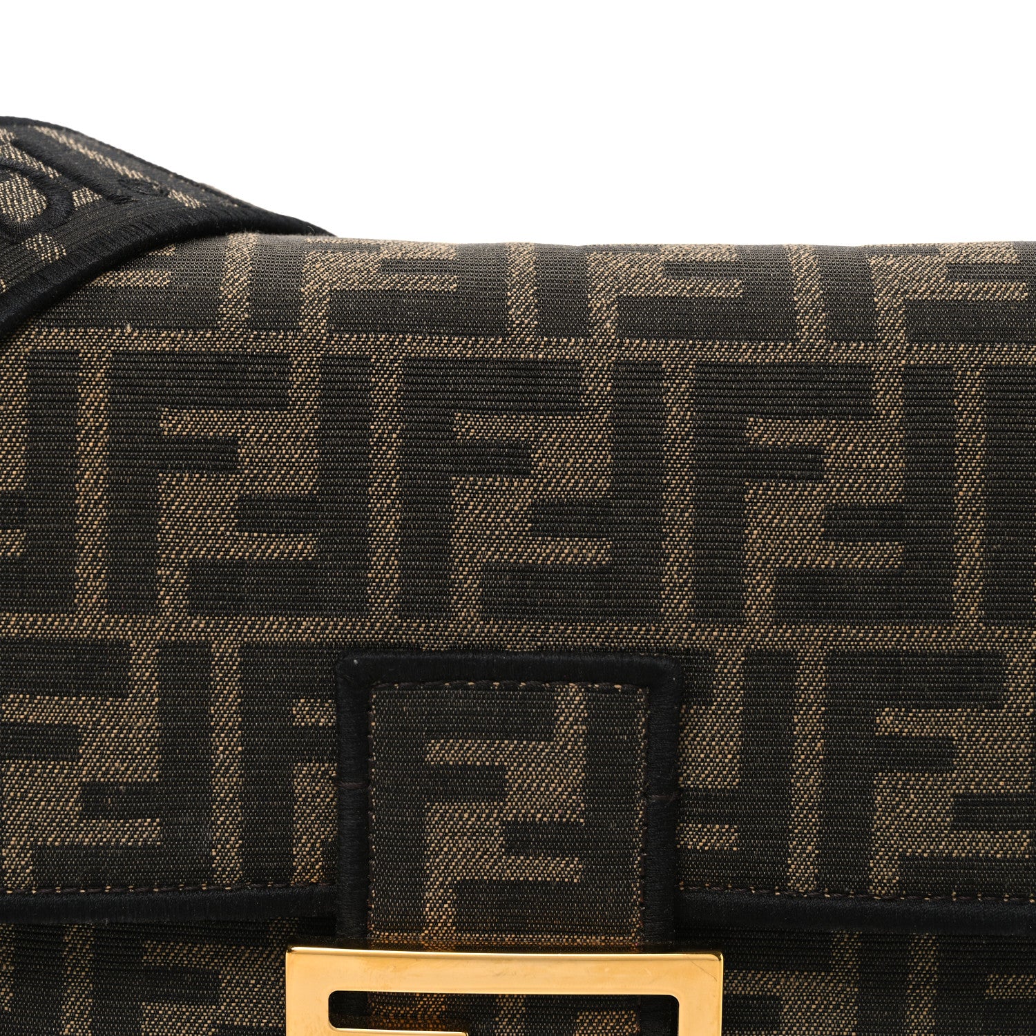 Fendi Fabric Jacquard FF 1974 Medium Baguette Tobacco Moro Black 8 of 11