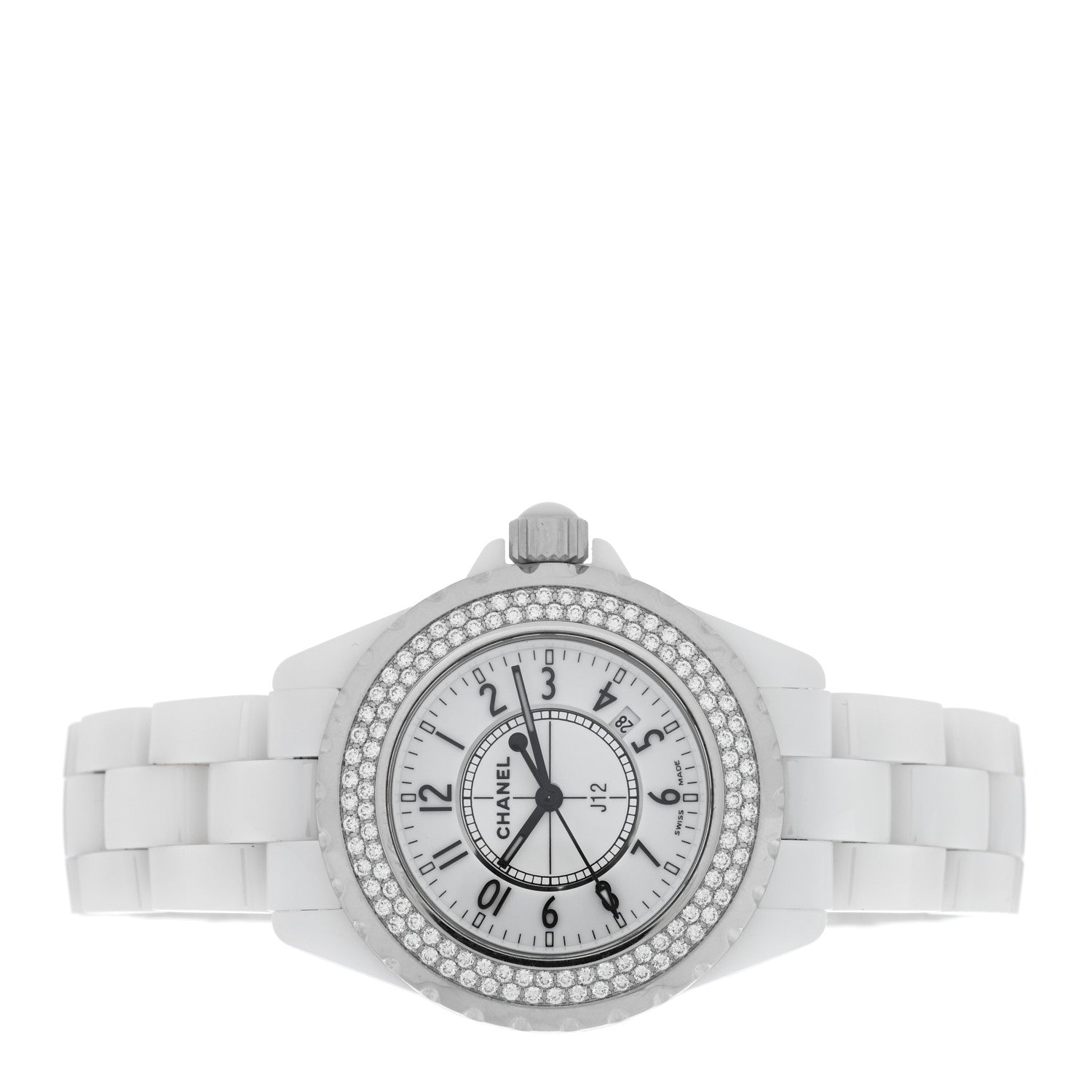 Chanel Stainless Steel Ceramic Diamond Pave Bezel 33mm J12 Quartz Watch White 2 of 5
