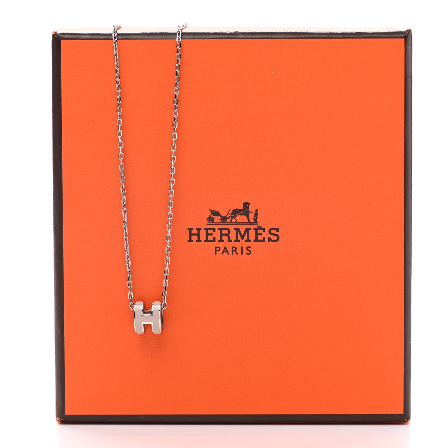 Palladium Mini Pop H Pendant Necklace Marron Glace