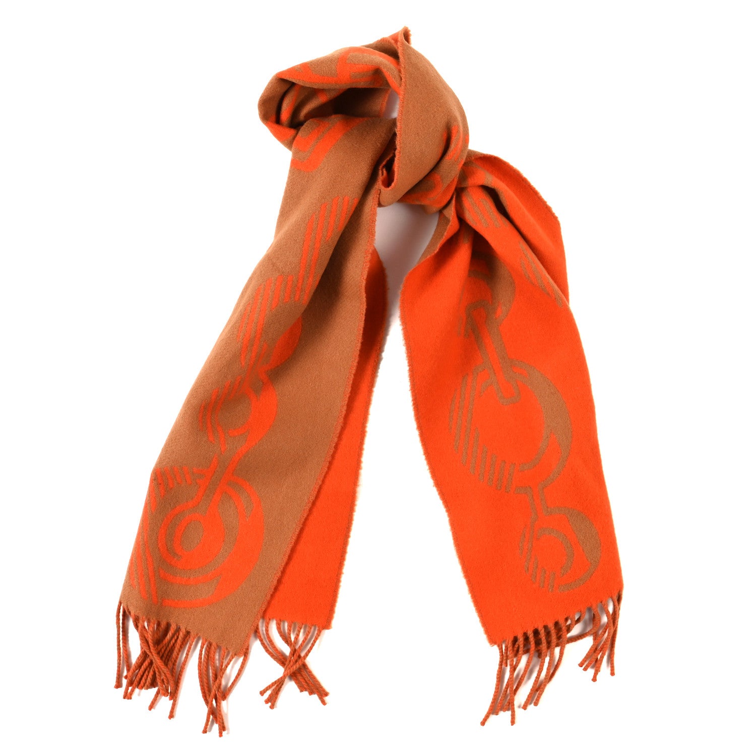 Hermes Cashmere Casaque Do Re Boucles Muffler Camel Orange 1 of 3