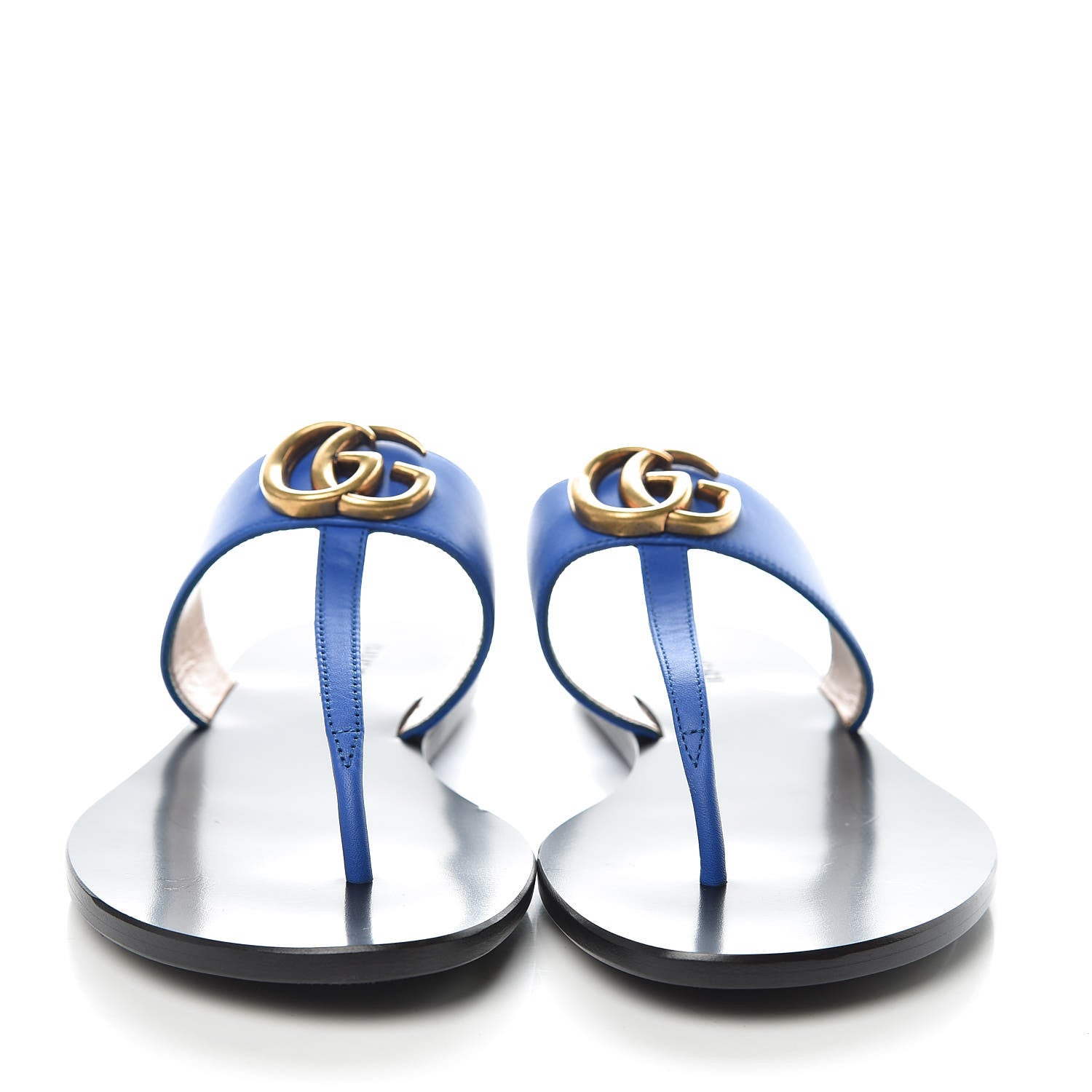 Gucci Calfskin Double G Thong Sandals 37 Shiny Electric Blue 2 of 11