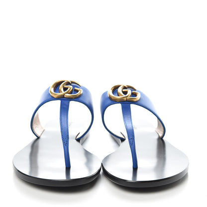 Gucci Calfskin Double G Thong Sandals 37 Shiny Electric Blue 2 of 11