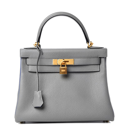 Hermes Taurillon Clemence Horseshoe Kelly Retourne 28 Bleu Glacier Bleu Electrique 1 of 34