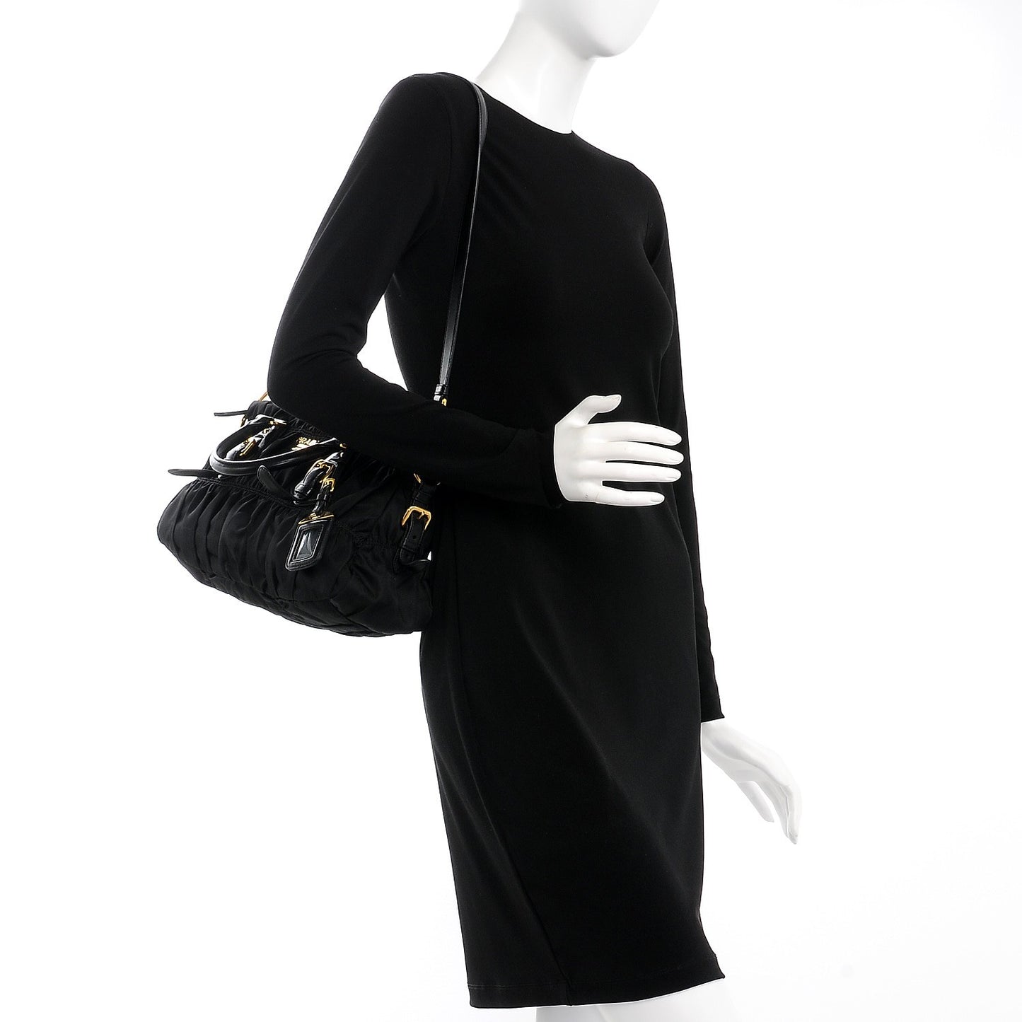 Tessuto Nylon Gaufre Shopping Satchel Black