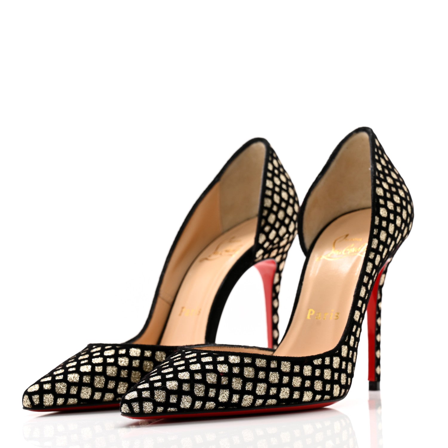 Christian Louboutin Glitter Floque Suede Iriza 100 Pumps 36.5 Platine Black 3 of 11