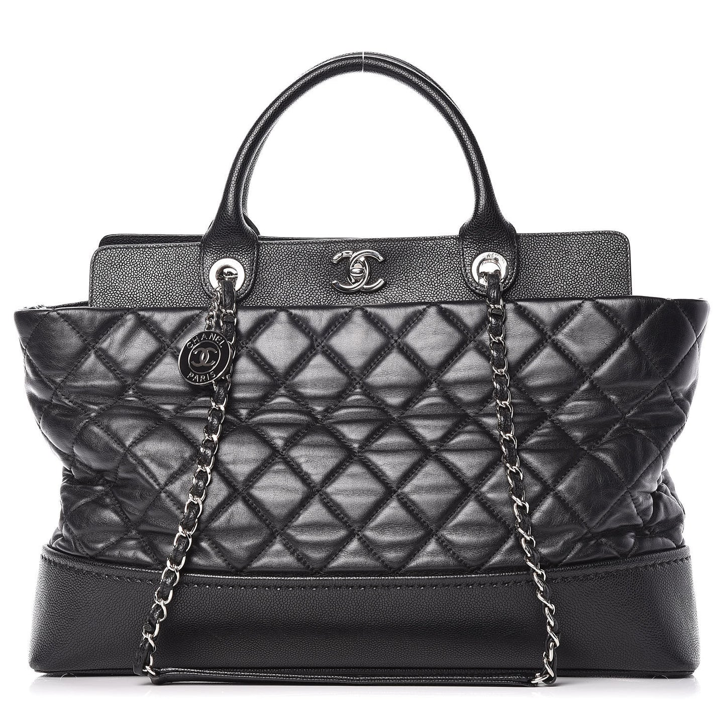 Lambskin Caviar Quilted Bi Coco Large Shopper Tote Black