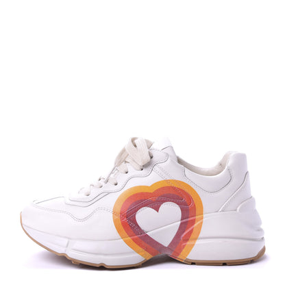 Gucci Calfskin Interlocking G Heart Rhyton Sneakers 35 Mystic White 1 of 14
