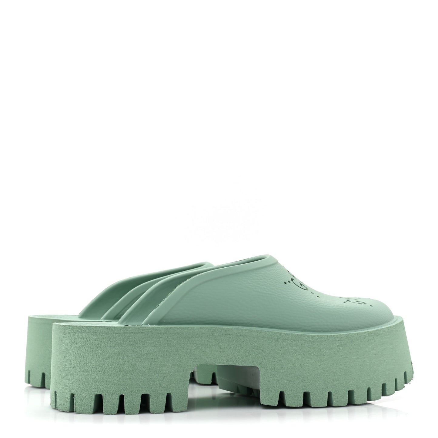 Rubber GG Monogram Perforated Elea Platform 55mm Lug Sole Sandals 39 Pacific Green