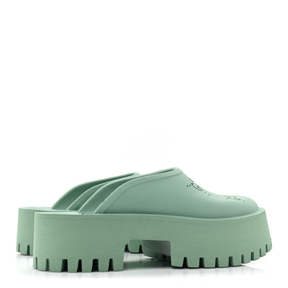 Gucci Rubber GG Monogram Perforated Elea Platform 55mm Lug Sole Sandals 39 Pacific Green 4 of 9