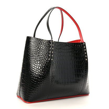 Christian Louboutin Crocodile Embossed Calfskin Spiked Small Cabarock Shopper Tote Black 3 of 8
