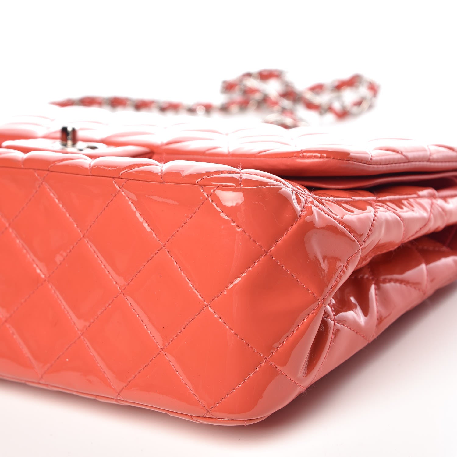 Chanel Patent Quilted Jumbo Double Flap Coral 10 of 13