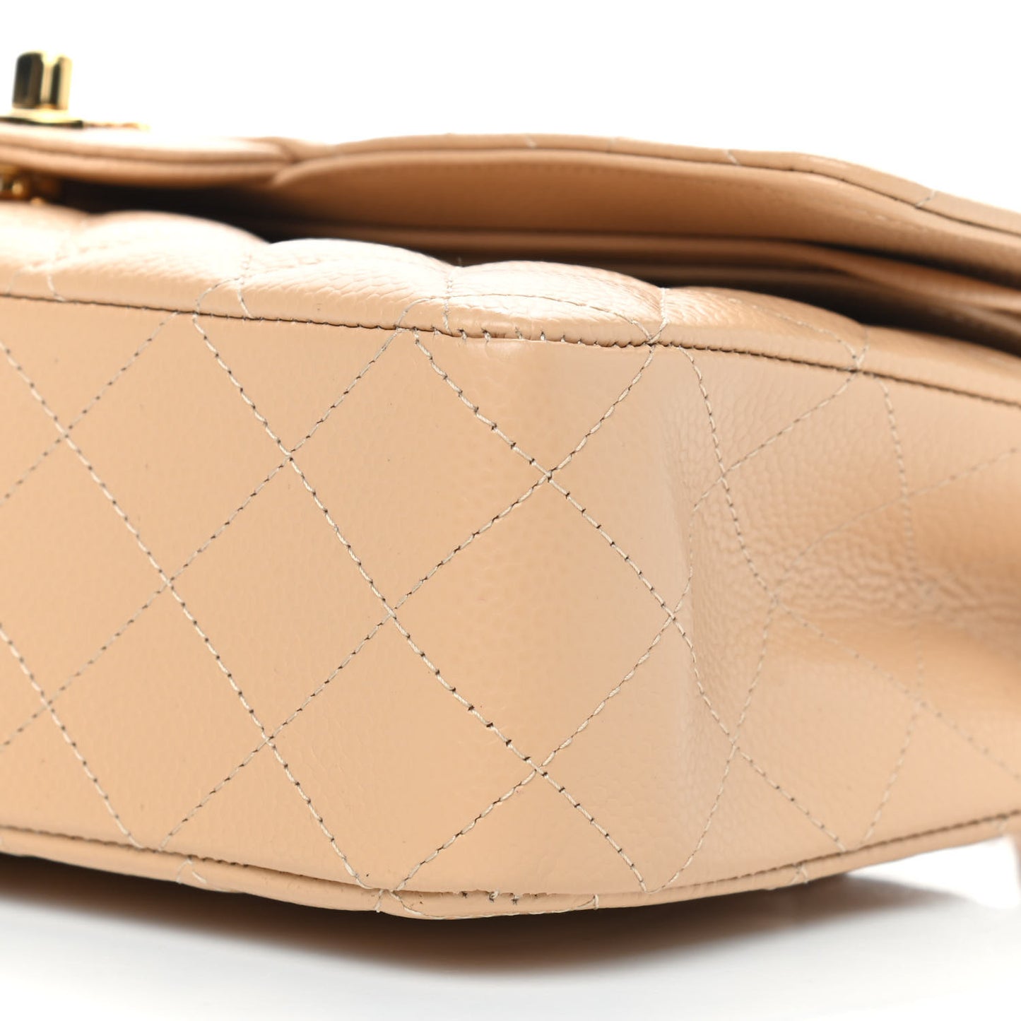 Caviar Quilted Small Double Flap Beige