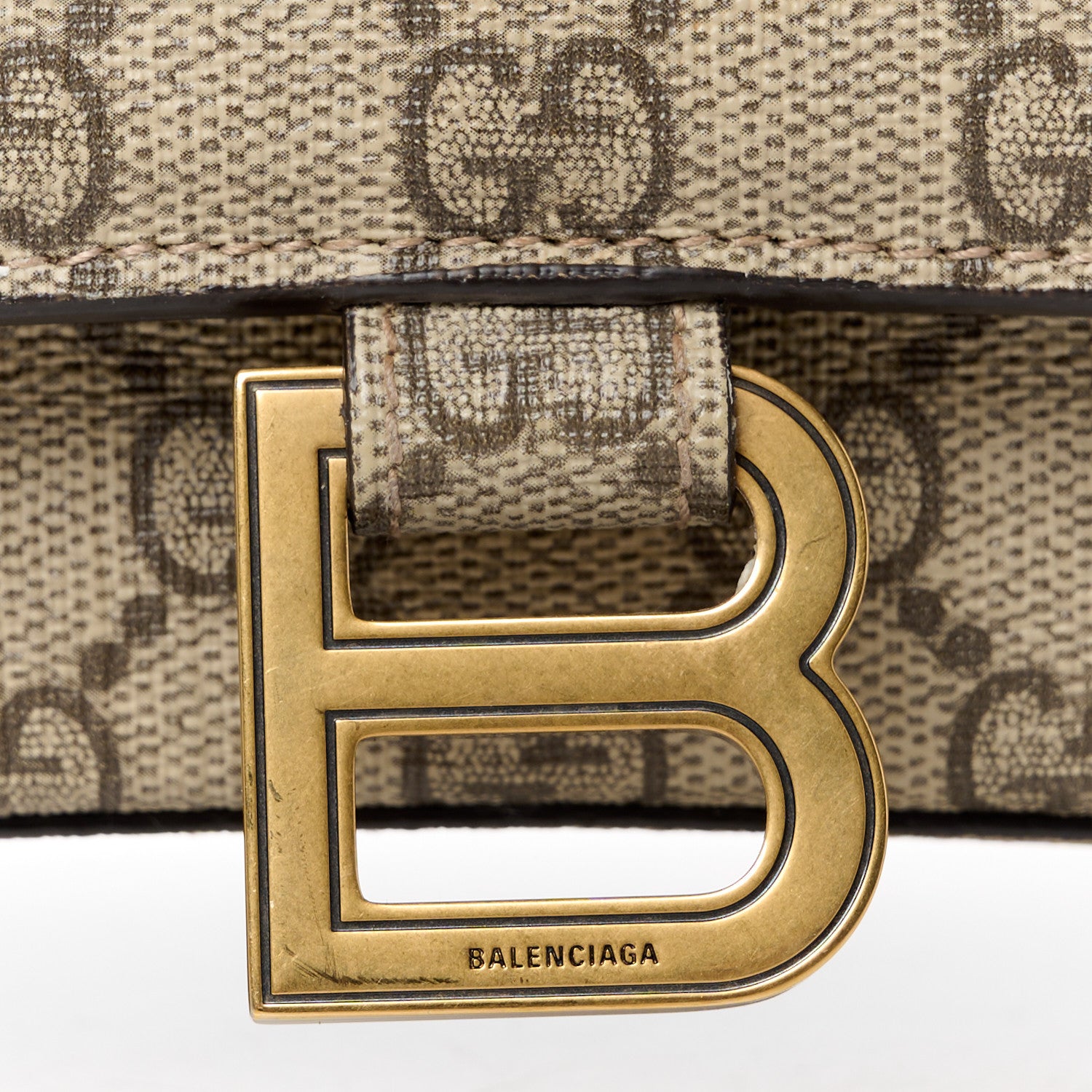 Balenciaga X GUCCI GG Supreme Monogram Medium Hourglass Top Handle Bag Beige Ebony 9 of 13