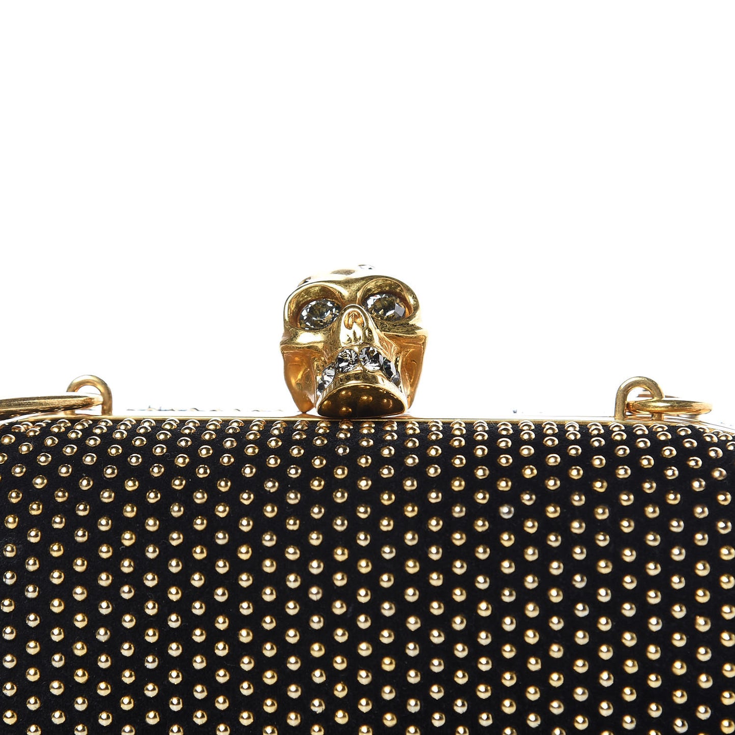 Suede Studded Skull Box Clutch Black