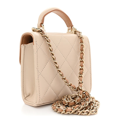 Chanel Lambskin Quilted Bi-Color Top Handle Clutch With Chain Beige Brown 3 of 11