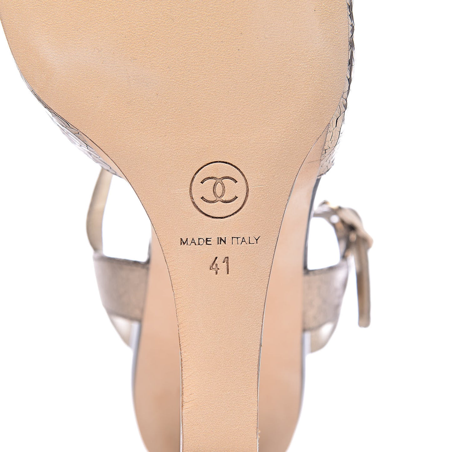 Metallic Crackled Calfskin Pearl CC Wedge Sandals 41 Gold Black
