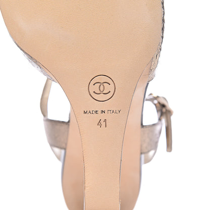 Chanel Metallic Crackled Calfskin Pearl CC Wedge Sandals 41 Gold Black 8 of 12