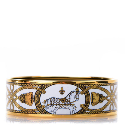 Hermes Enamel Printed Wide Grand Apparat Bracelet 62 Blanc 1 of 6