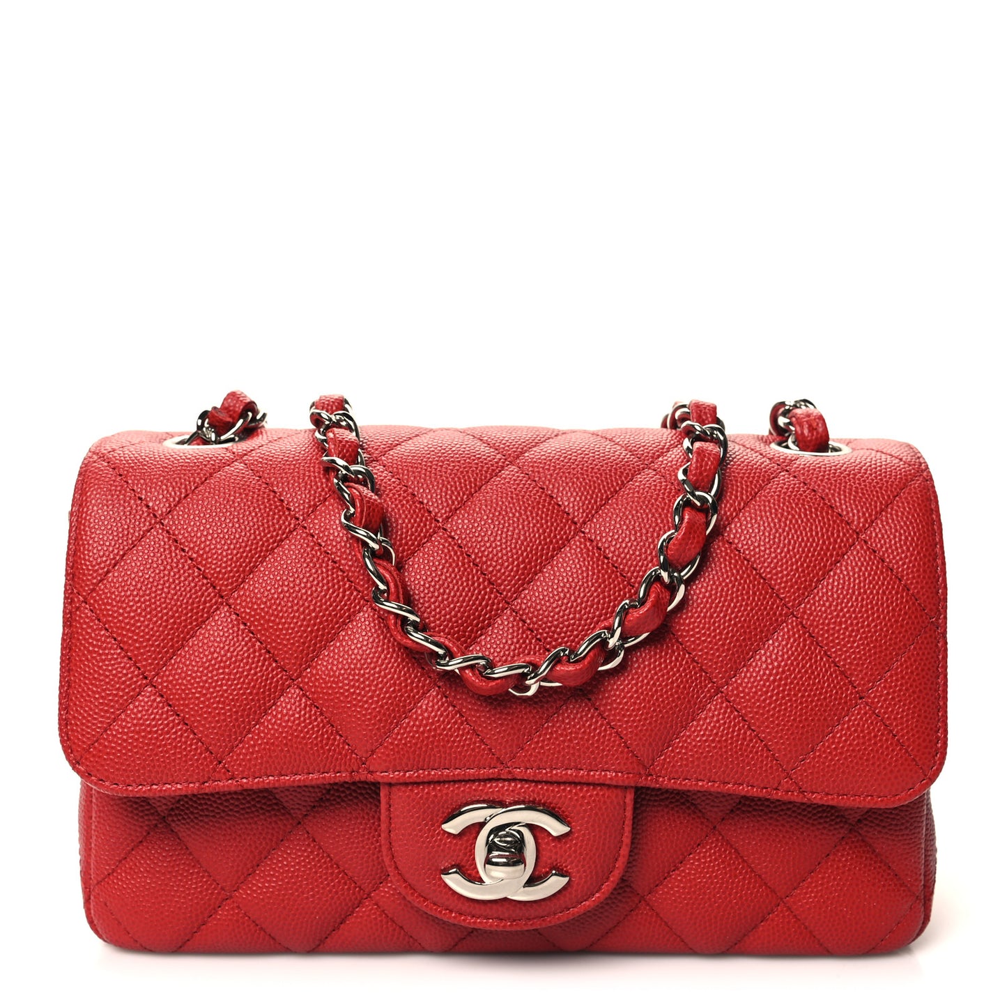 Caviar Quilted Mini Rectangular Flap Red