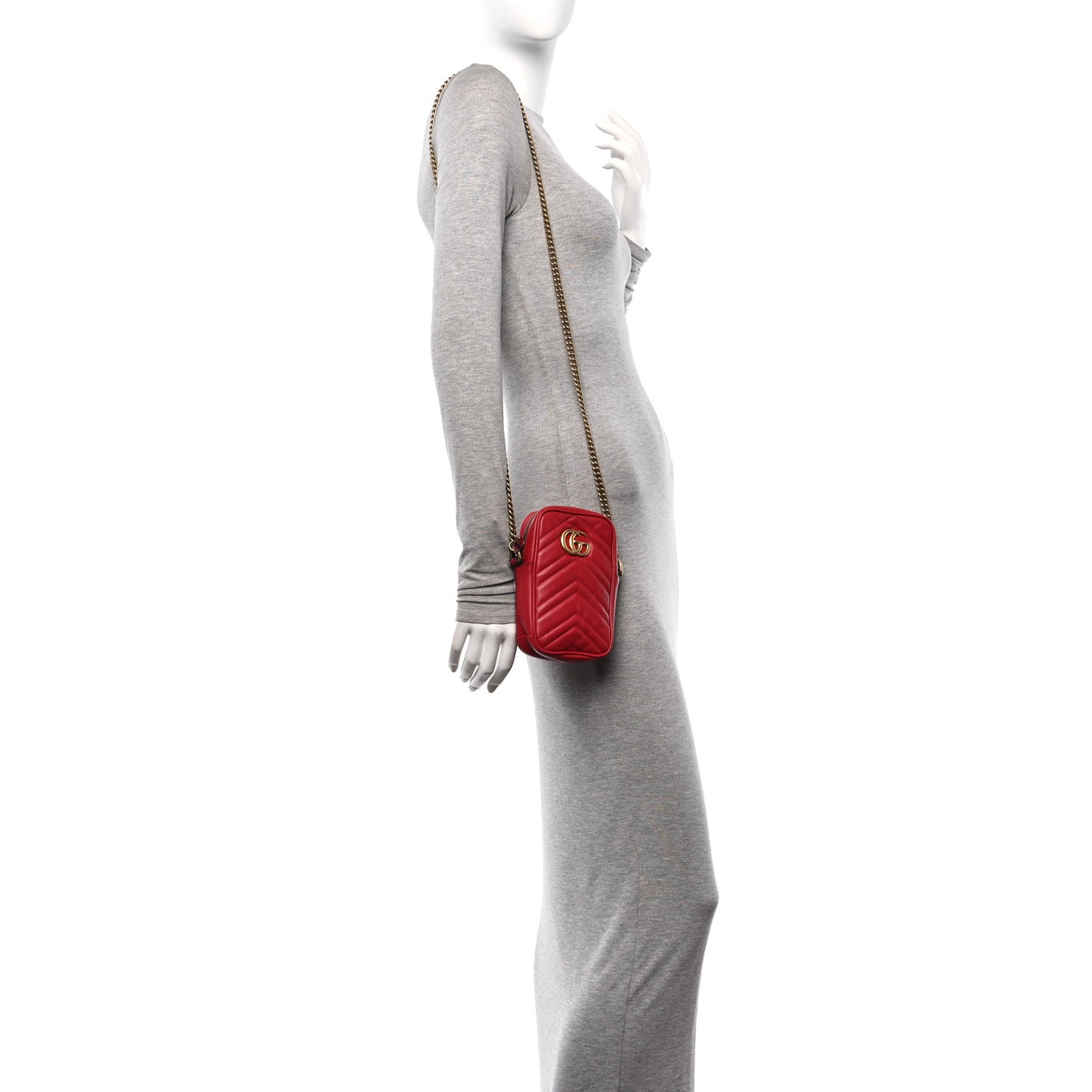 Calfskin Matelasse Mini GG Marmont Crossbody Bag Hibiscus Red