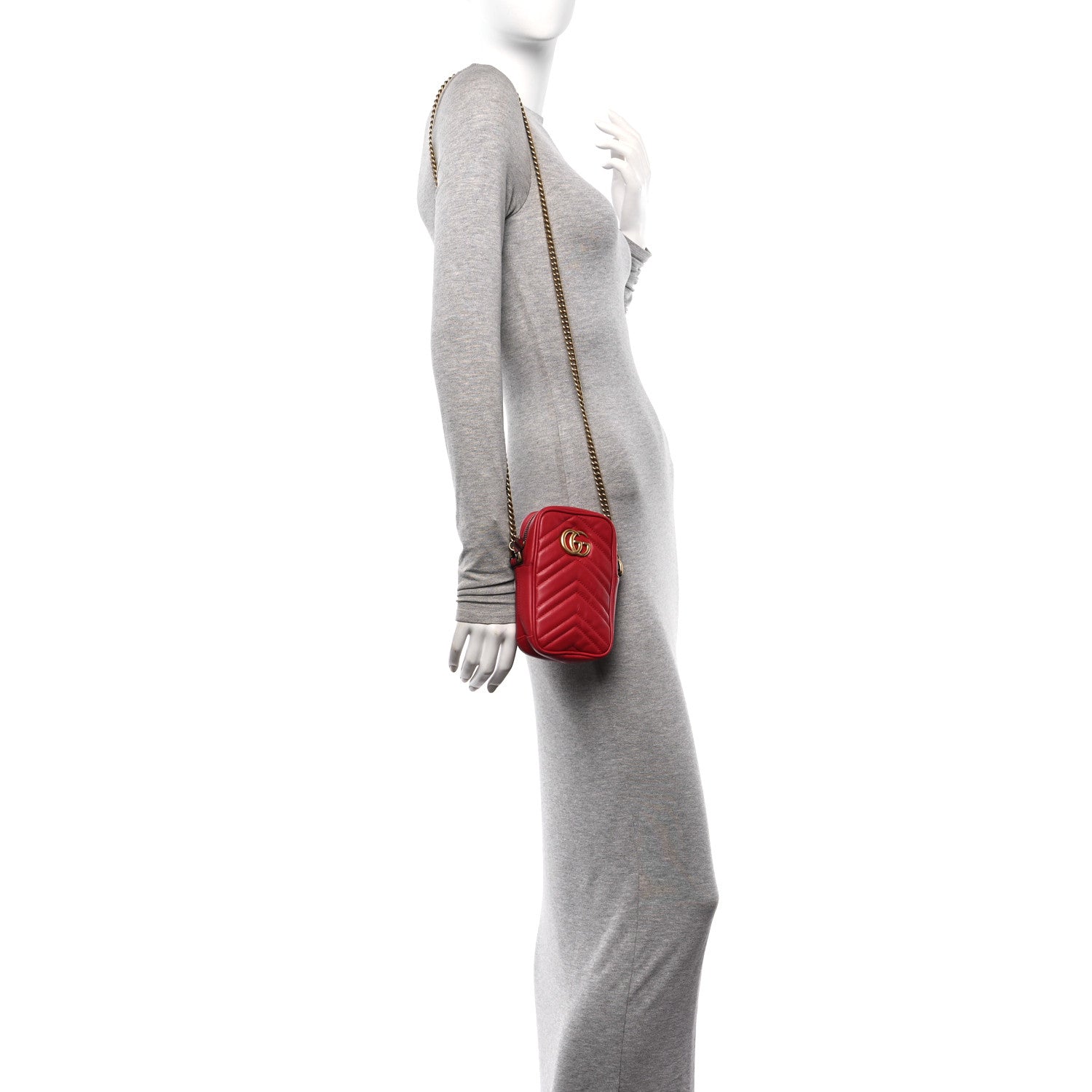 Gucci Calfskin Matelasse Mini GG Marmont Crossbody Bag Hibiscus Red 2 of 15
