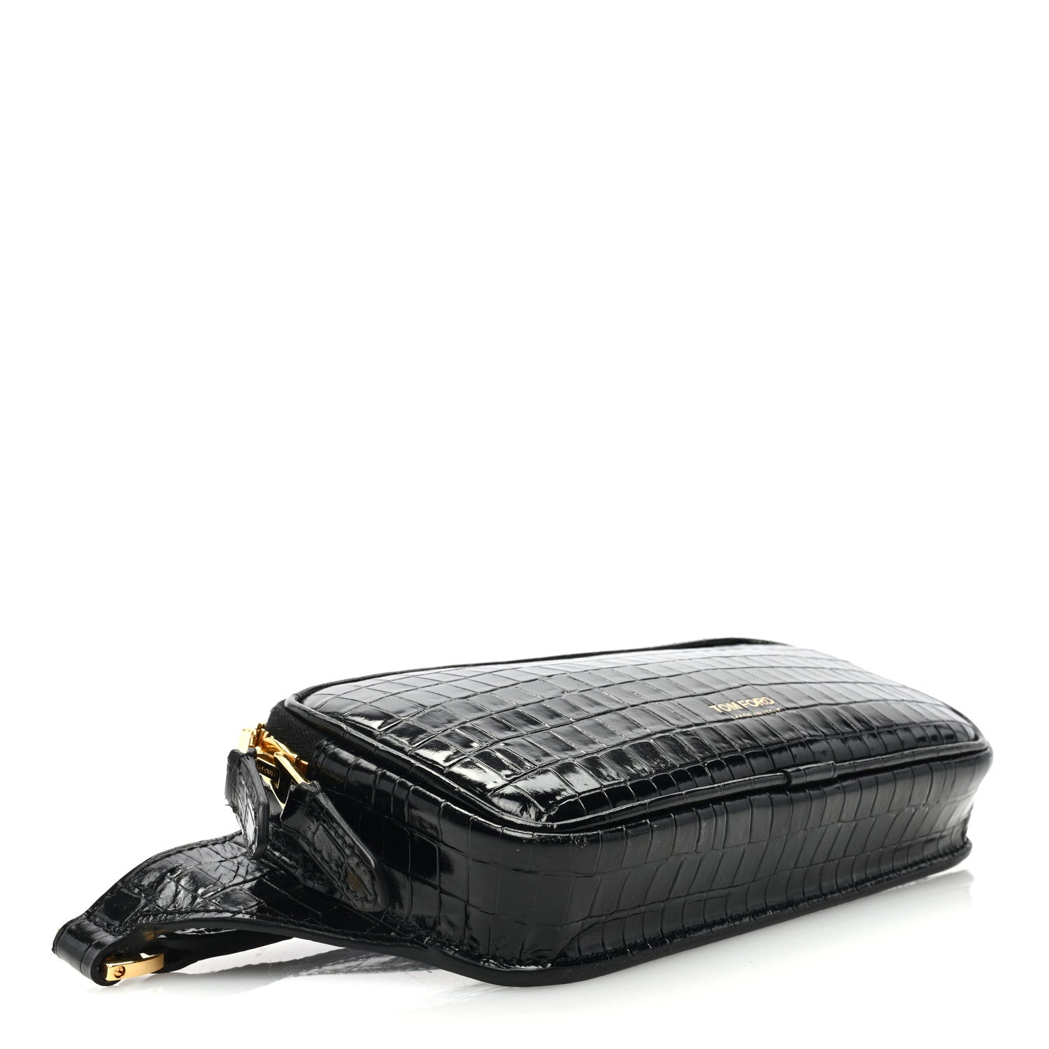 Tom Ford Calfskin Crocodile Embossed Small Zip Belt Bag Black 4 of 9