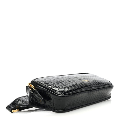 Tom Ford Calfskin Crocodile Embossed Small Zip Belt Bag Black 4 of 9