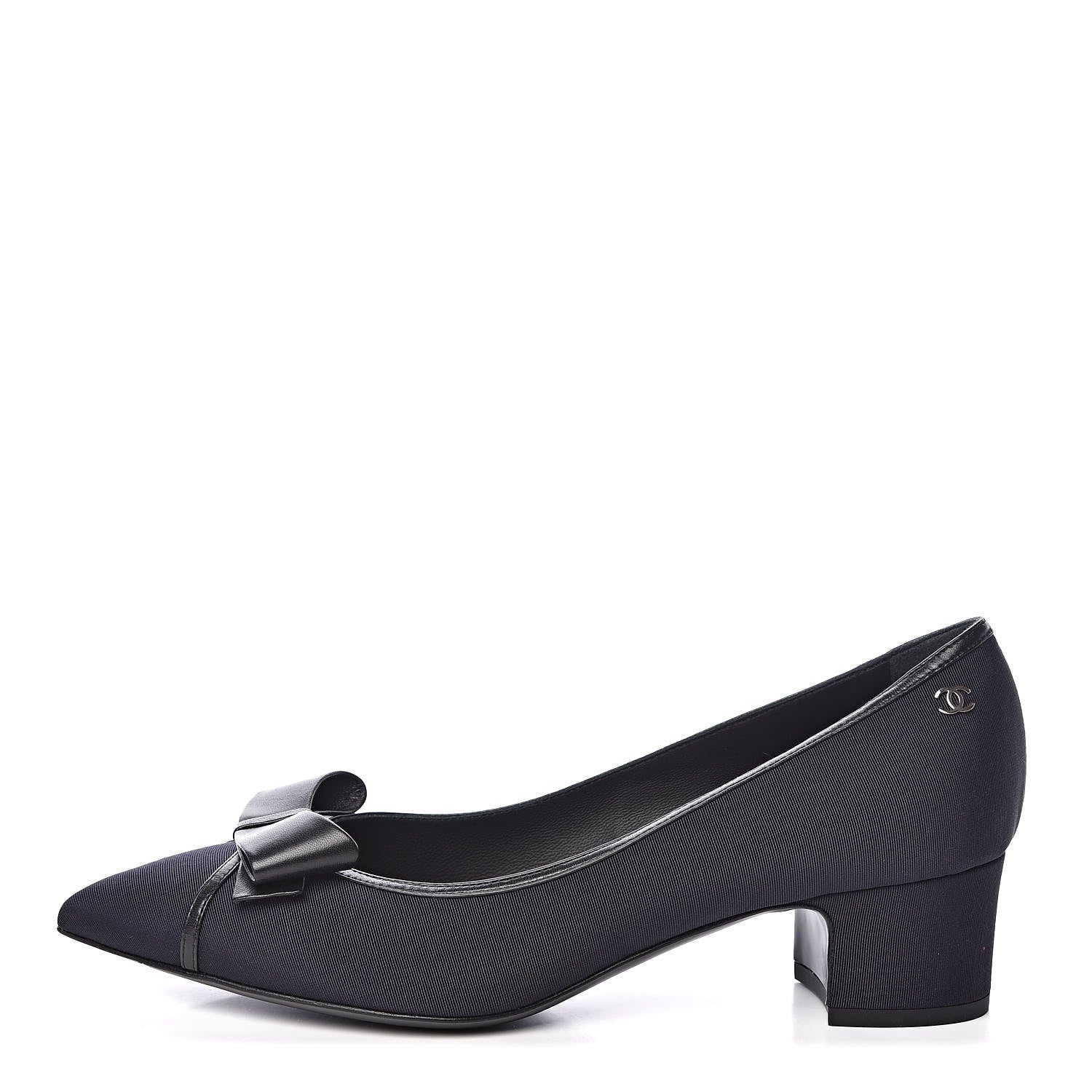 Chanel Grosgrain Lambskin Bow Pumps 39 Navy 1 of 10