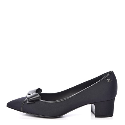 Chanel Grosgrain Lambskin Bow Pumps 39 Navy 1 of 10