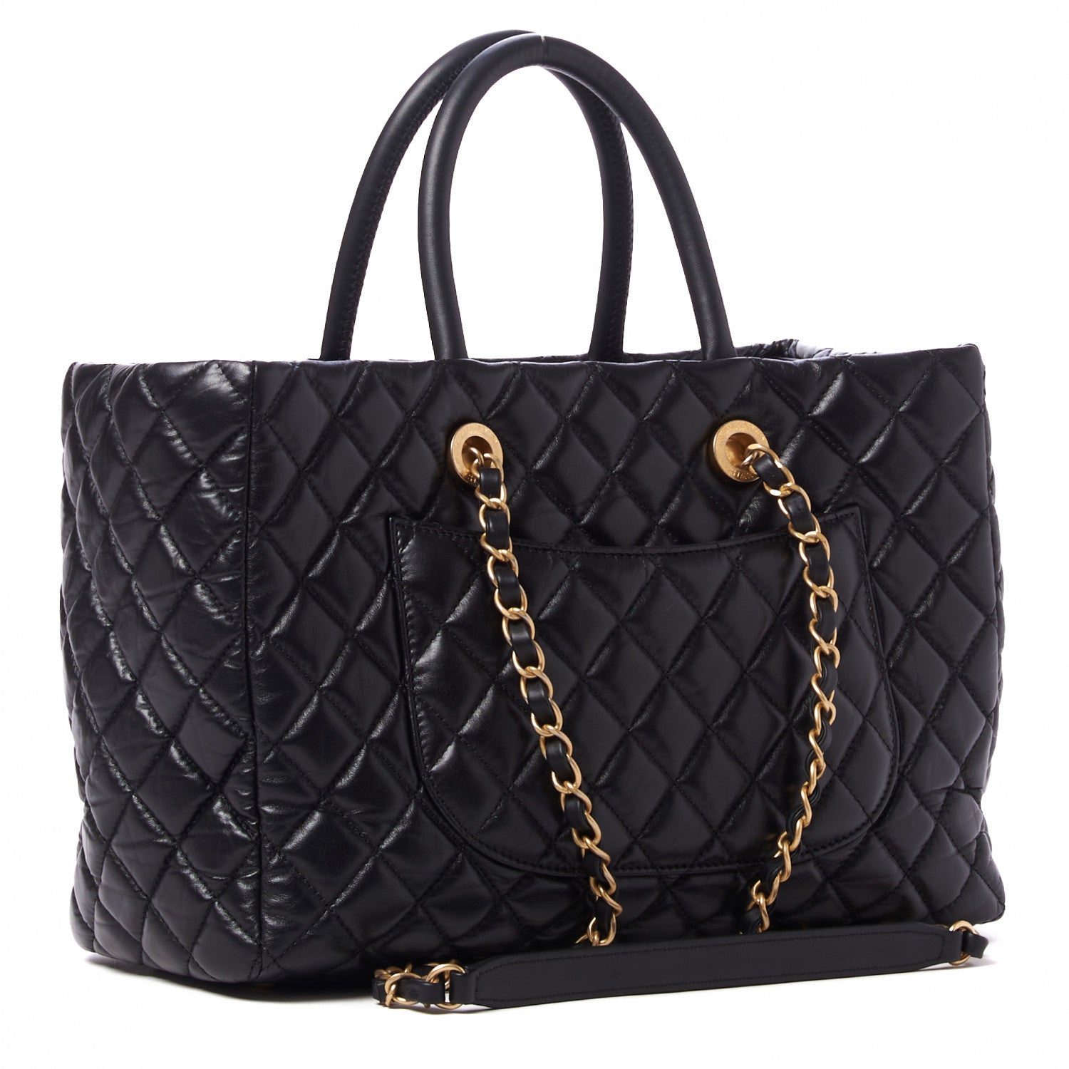Chanel Aged Calfskin Quilted Coco Handle Shopping Tote Black 3 of 10