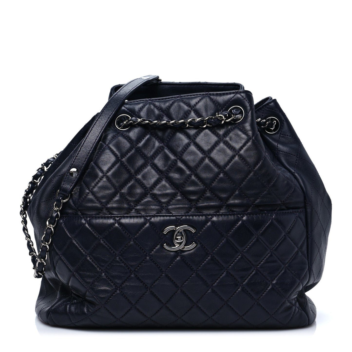Lambskin Quilted Large Drawstring Shoulder Bag Dark Purple
