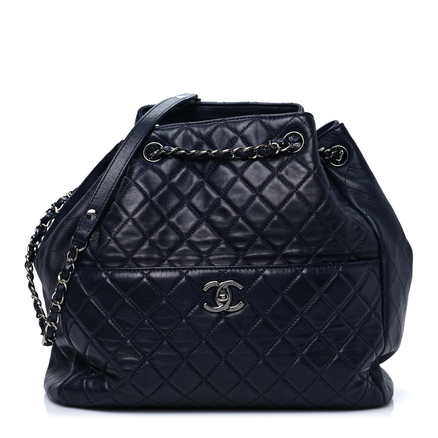 Chanel Lambskin Quilted Large Drawstring Shoulder Bag Dark Purple 1 of 8