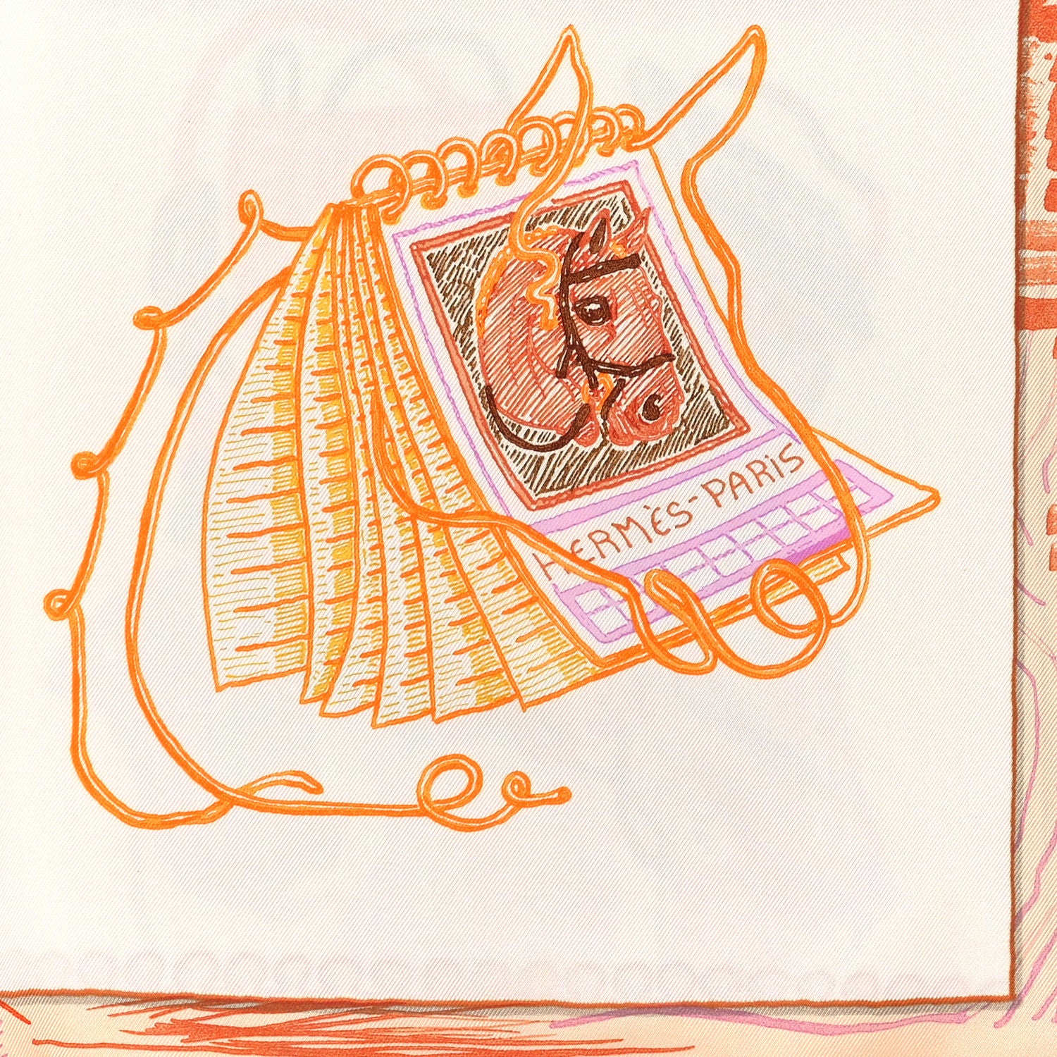 Hermes Silk Chevaloscope Scarf 90 White Orange Parme 2 of 3