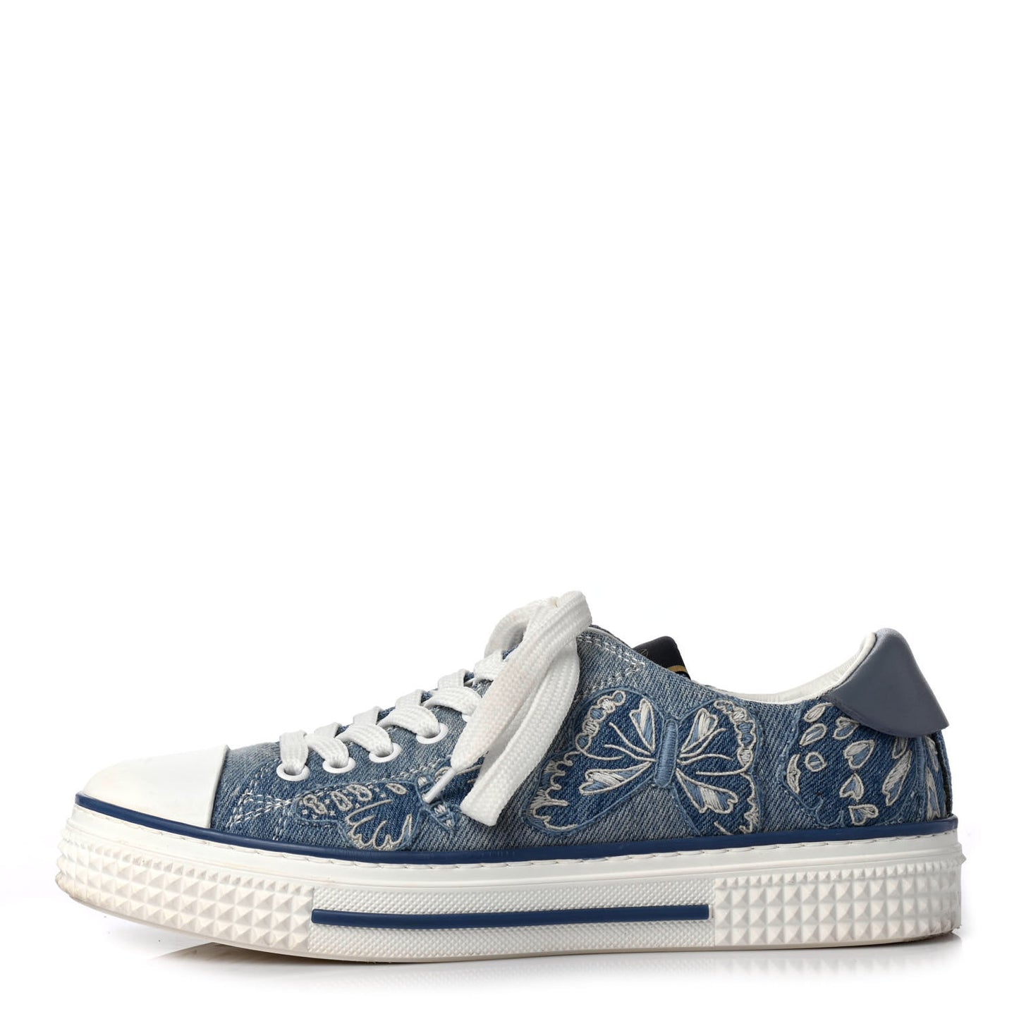 Denim Butterfly Embroidered Sneakers 37 Light Denim