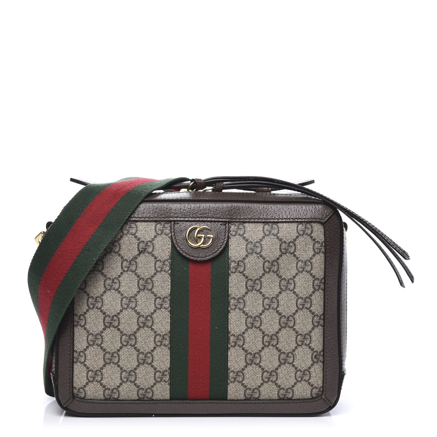 Gucci GG Supreme Monogram Web Small Ophidia Top Handle Shoulder Bag Brown 1 of 10