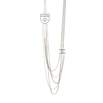 Chanel Baguette Crystal CC Shield Multi Strand Long Chain Necklace Silver 1 of 6