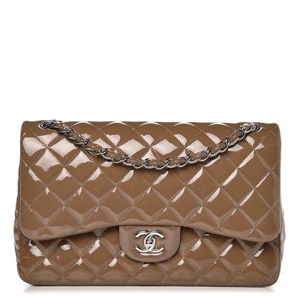 Chanel Patent Quilted Jumbo Double Flap Dark Beige 1 of 14