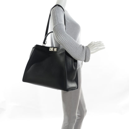 Fendi Vitello Seta Python Crocodile Monster Eyes Large Peekaboo Iconic Satchel Black Girasole 2 of 9