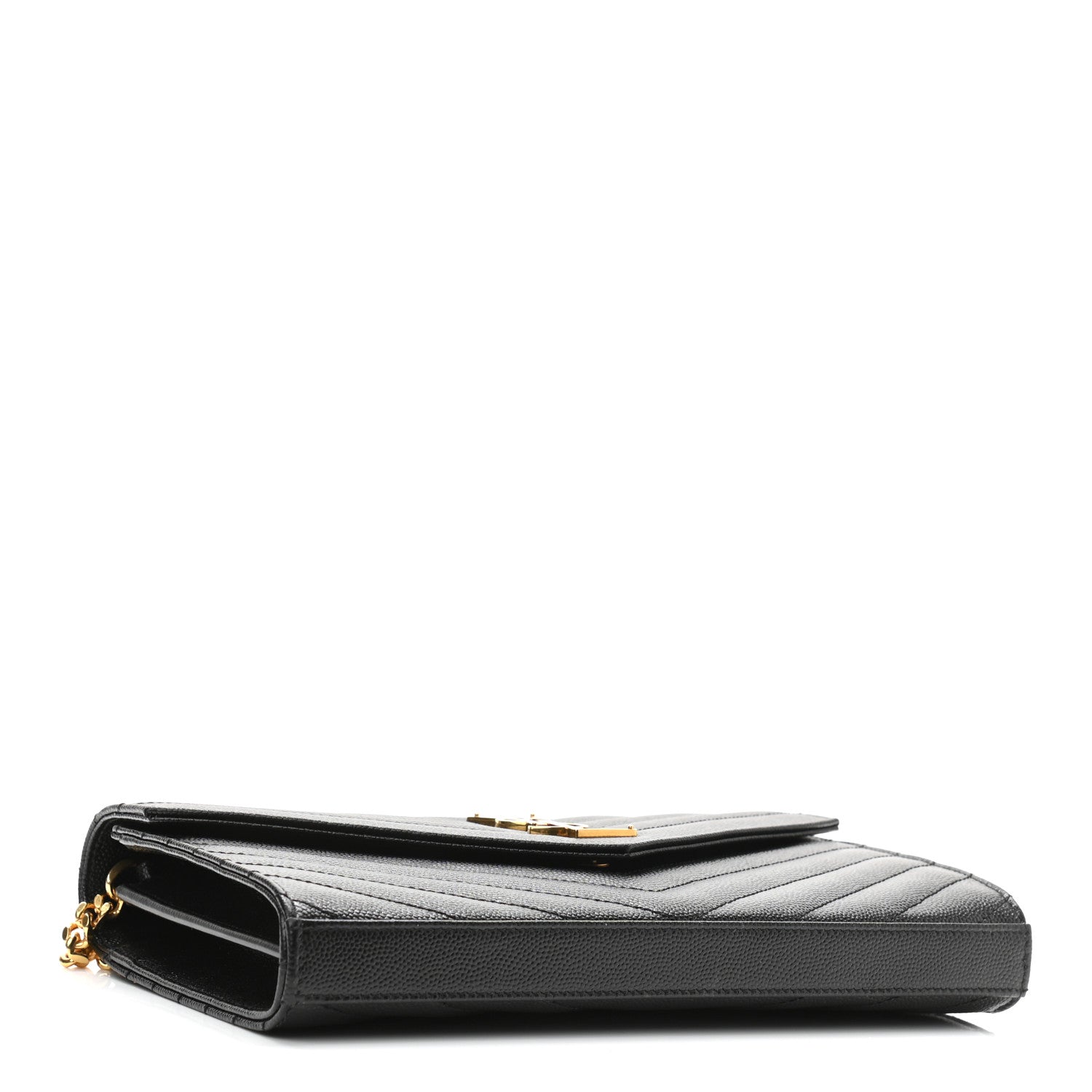 Saint Laurent Grain De Poudre Matelasse Chevron Monogram Chain Wallet Black 4 of 9