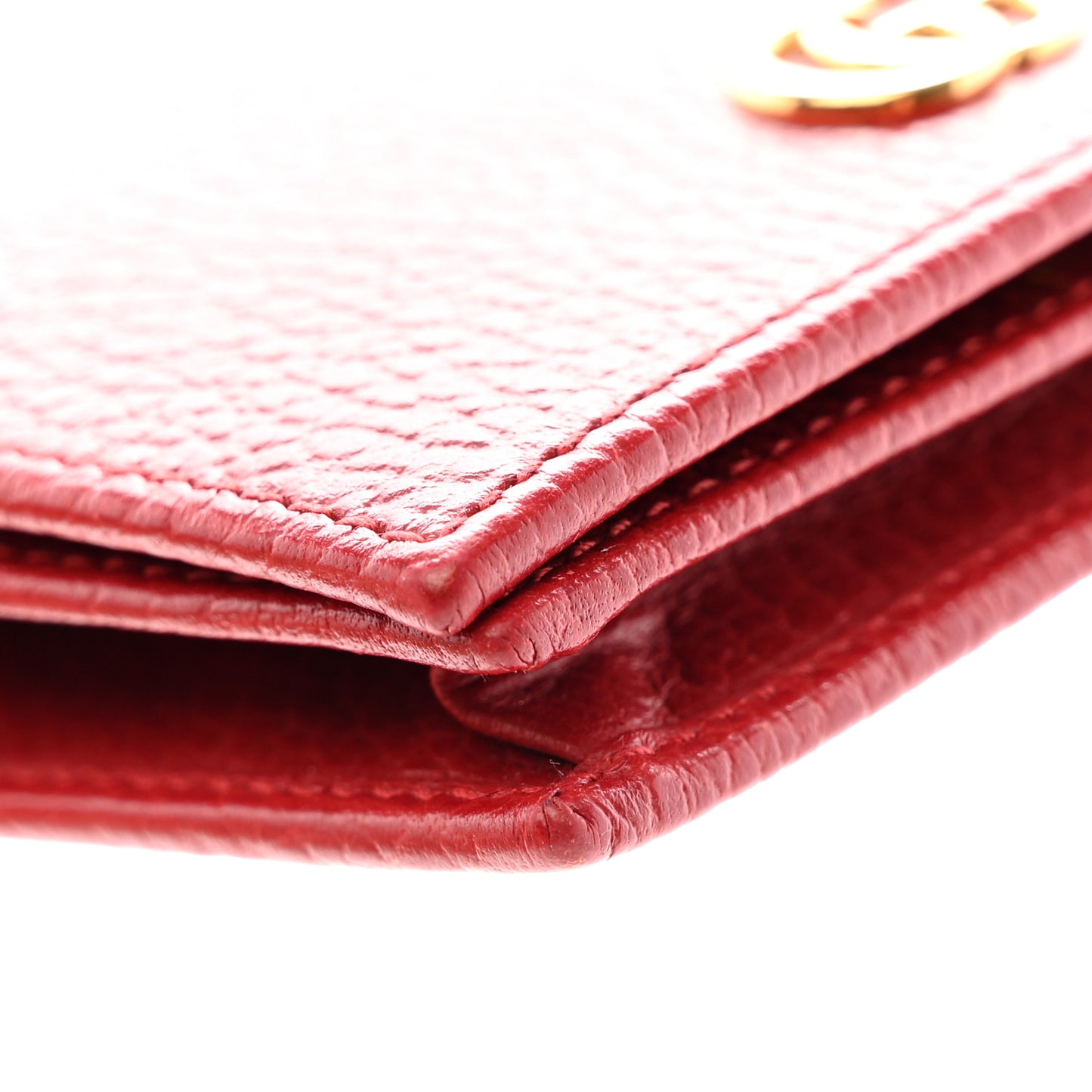 Pebbled Calfskin GG Marmont Card Case Hibiscus Red