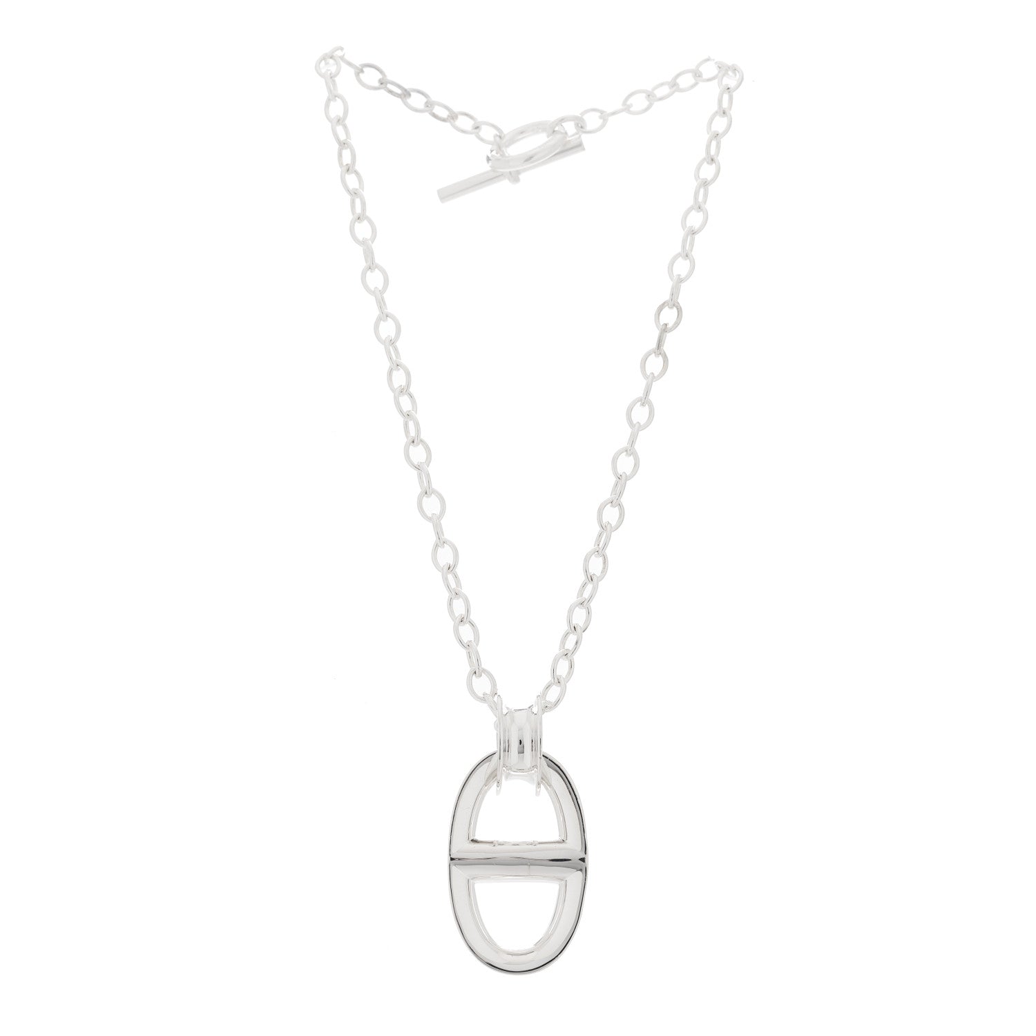 Hermes Sterling Silver TGM Reponse Pendant Necklace 3 of 7