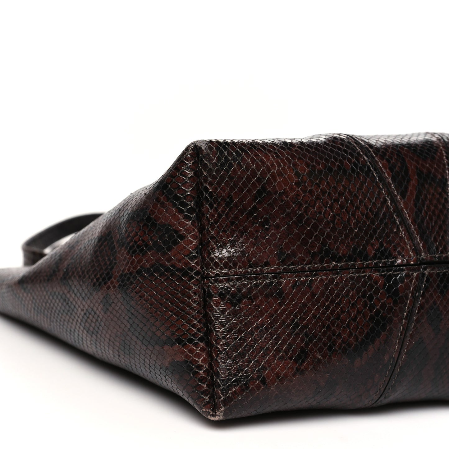 Goatskin Snakeskin Embossed Spin Tote Sooty Brown