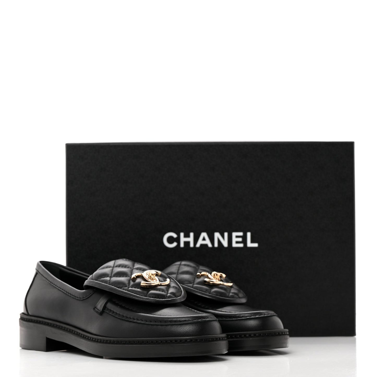 Lambskin Quilted CC Turnlock Loafers 36 Black