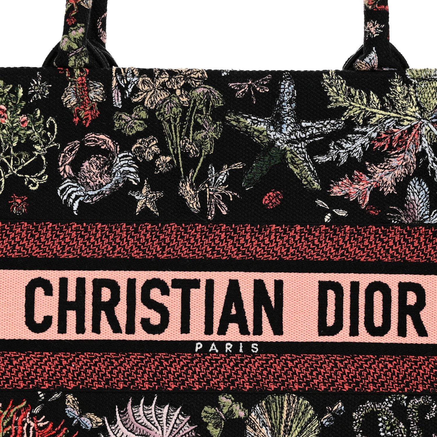 Christian Dior Canvas Embroidered Medium Cabinet De Curiosites Book Tote Black Multicolor 8 of 10