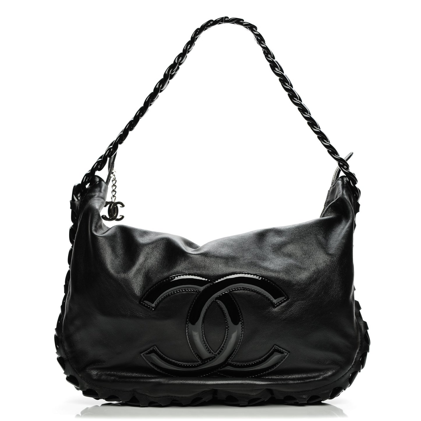 Calfskin Modern Chain Rhodoid Hobo Black